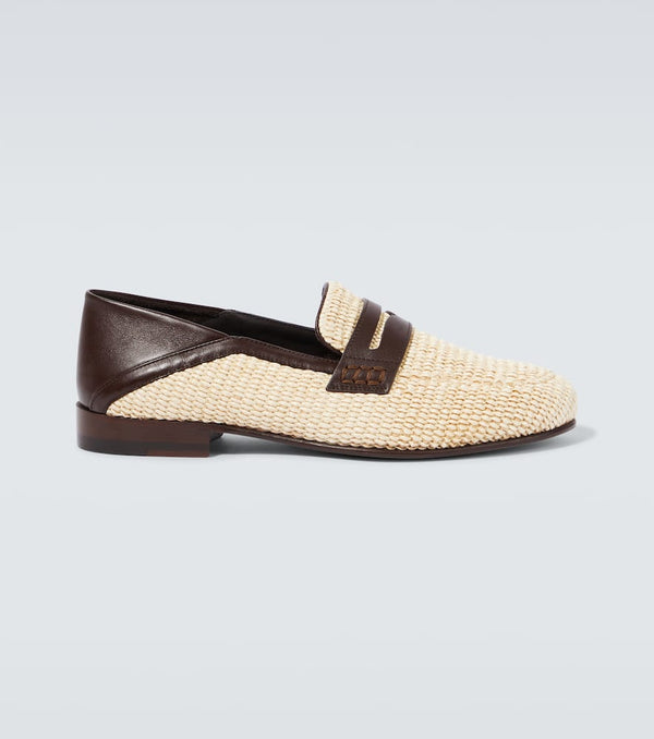 Manolo Blahnik Padstow leather-trimmed raffia penny loafers