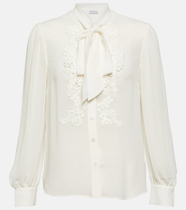 Self-Portrait Lace-trimmed chiffon blouse