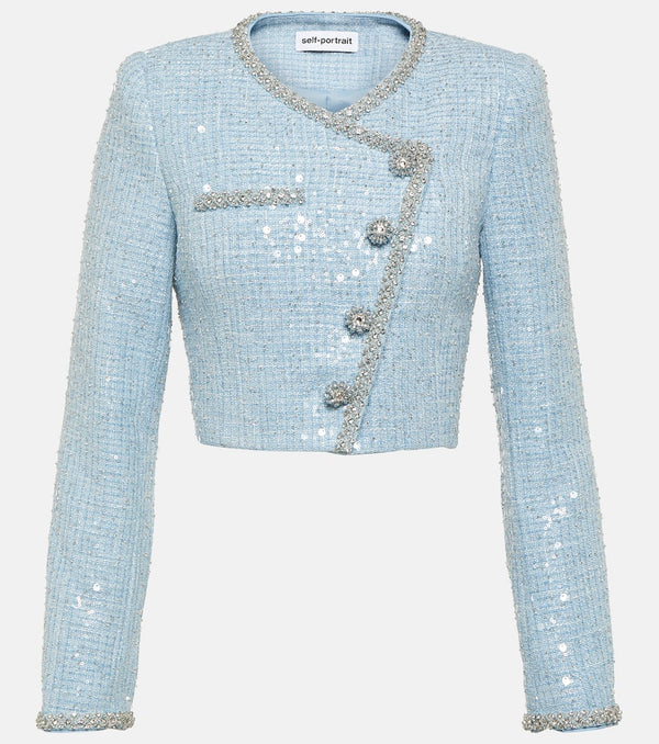 Self-Portrait Cropped sequin bouclé blazer