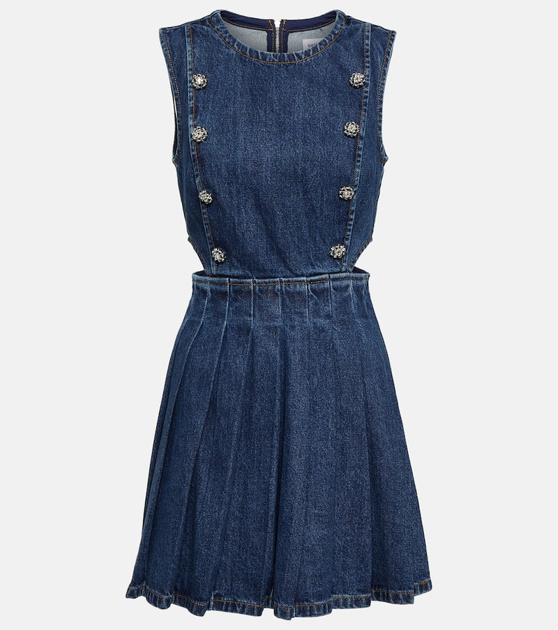 Self-Portrait Pleated cutout denim minidress