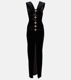 Self-Portrait Embellished cutout velvet maxi dress