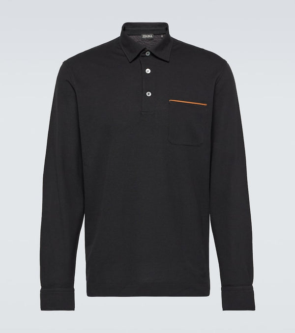 Zegna Long-sleeved cotton piqué polo shirt