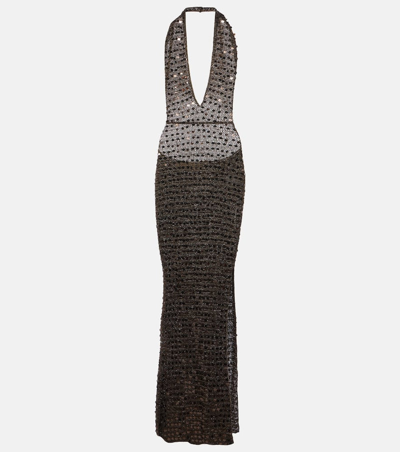 Aya Muse Enodia sequined halterneck maxi dress