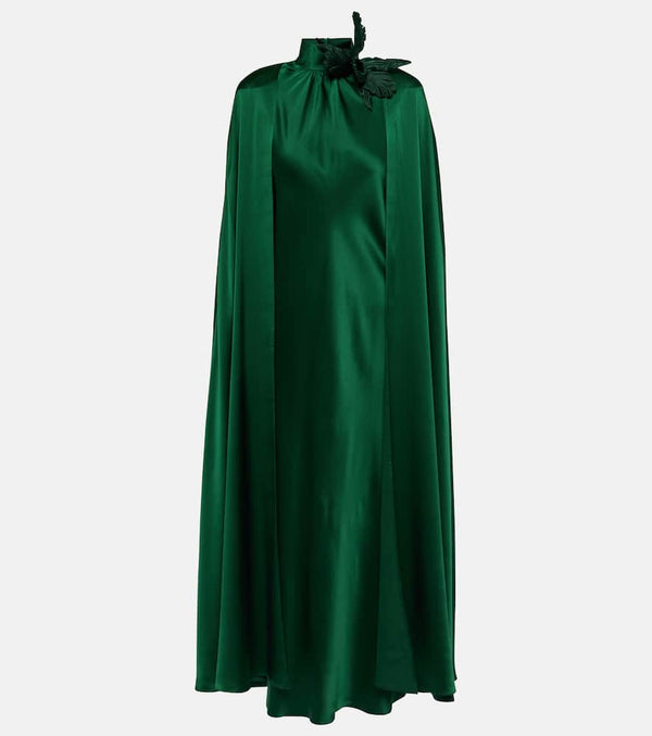 Rodarte Caped embroidered silk satin maxi dress