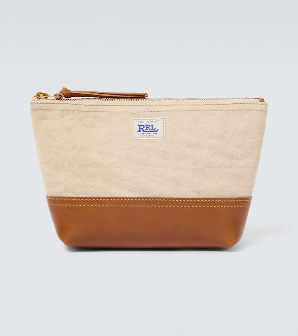 RRL Large leather-trimmed cotton canvas pouch