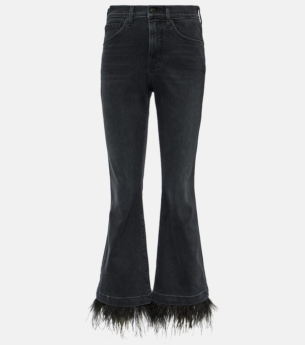 Veronica Beard Carson high-rise feather-trimmed flared jeans