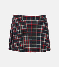 Miu Miu Checked pleated virgin wool miniskirt