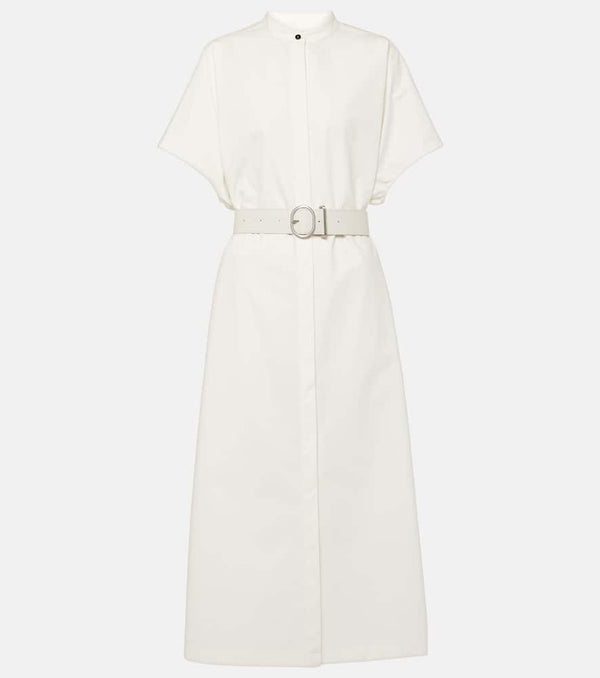 Jil Sander Belted leather-trimmed cotton midi dress