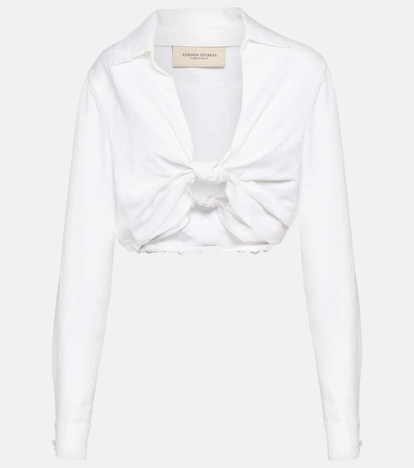 Adriana Degreas Knot-detail linen blend crop top