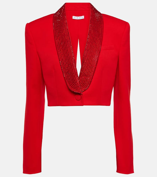 Area Crystal-embellished cropped wool blazer