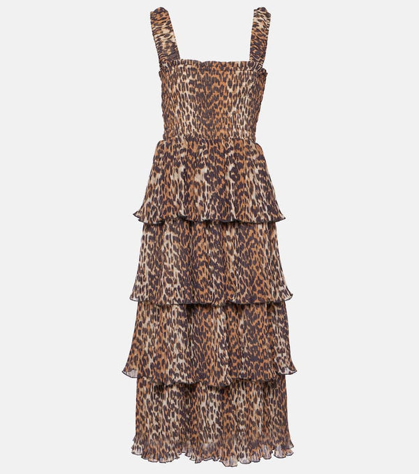 Ganni Leopard-print georgette midi dress