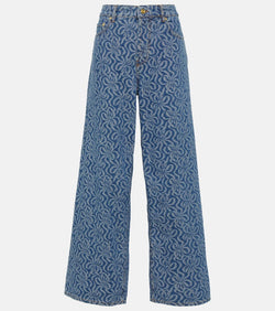 Ganni Mid-rise jacquard wide-leg jeans