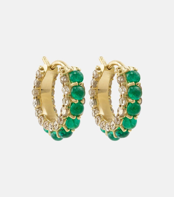 Ileana Makri 18kt gold hoop earrings with emeralds and diamonds