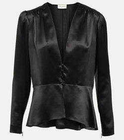 Saint Laurent Peplum silk satin blouse