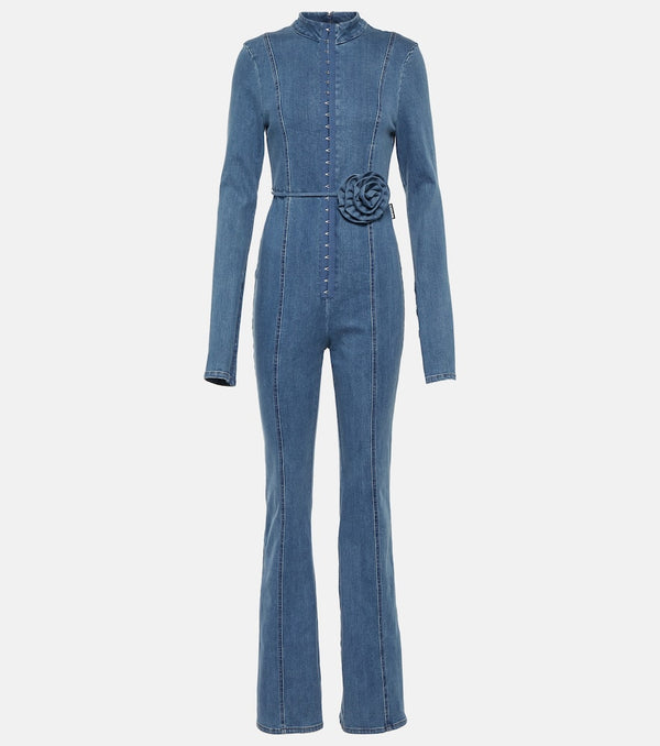 Rotate Floral-appliqué denim jumpsuit