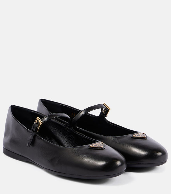 Prada Logo leather Mary Jane flats