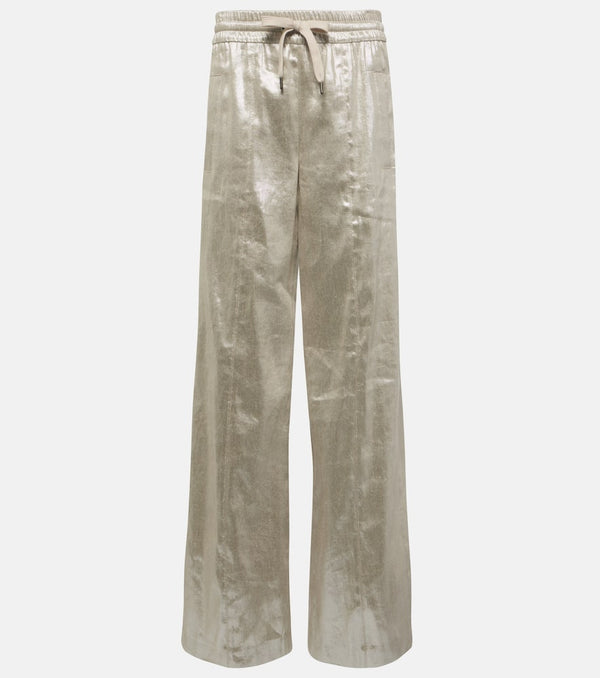 Brunello Cucinelli Linen-blend lamé wide-leg pants