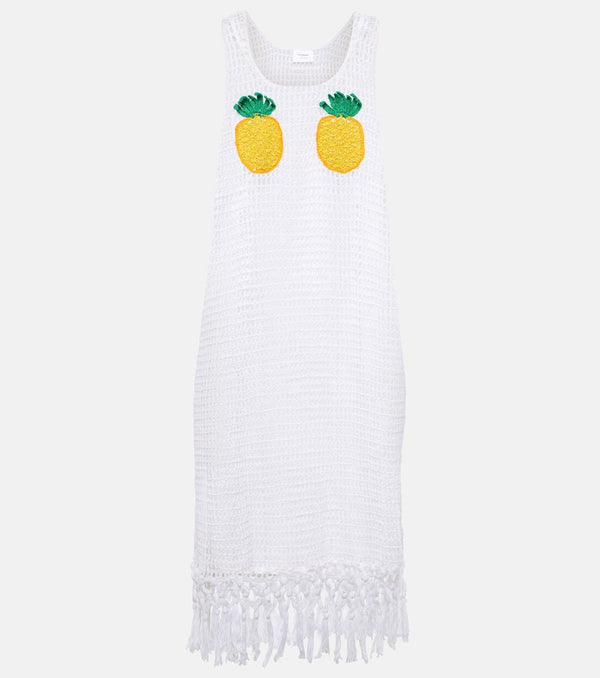 Anna Kosturova Pineapple Mesh fringed crochet cotton minidress