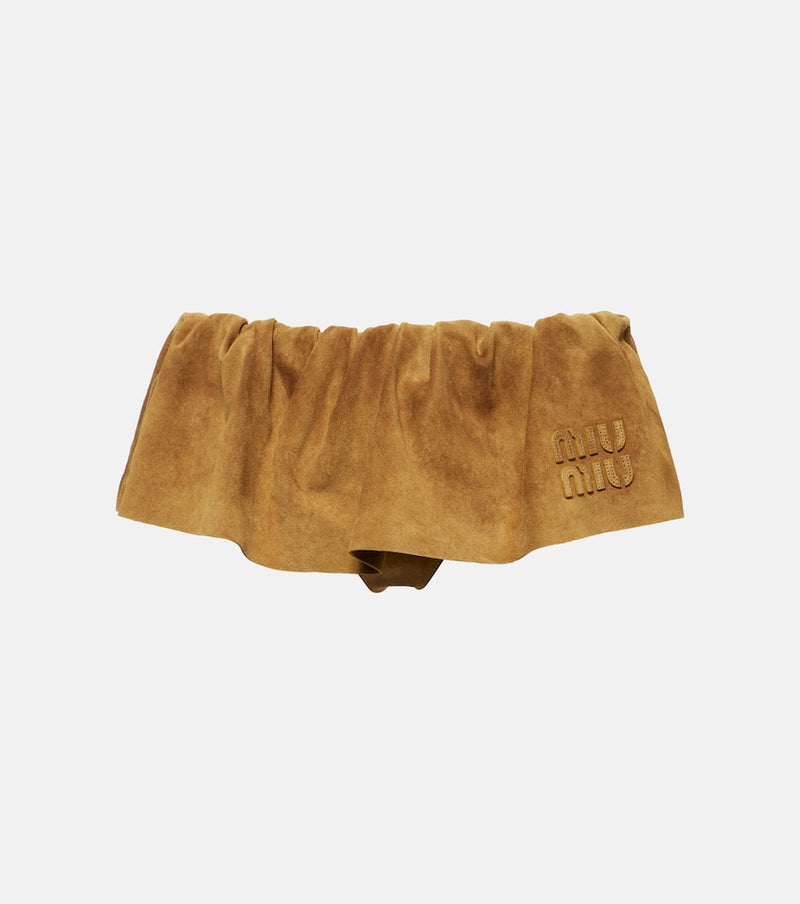 Miu Miu Logo low-rise suede miniskirt