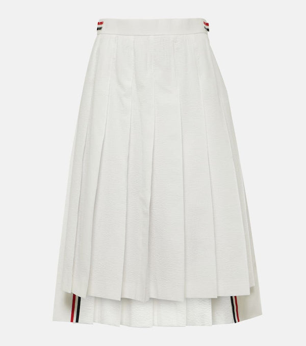 Thom Browne RWB Stripe pleated cotton midi skirt