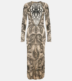 Etro Logo printed tulle midi dress