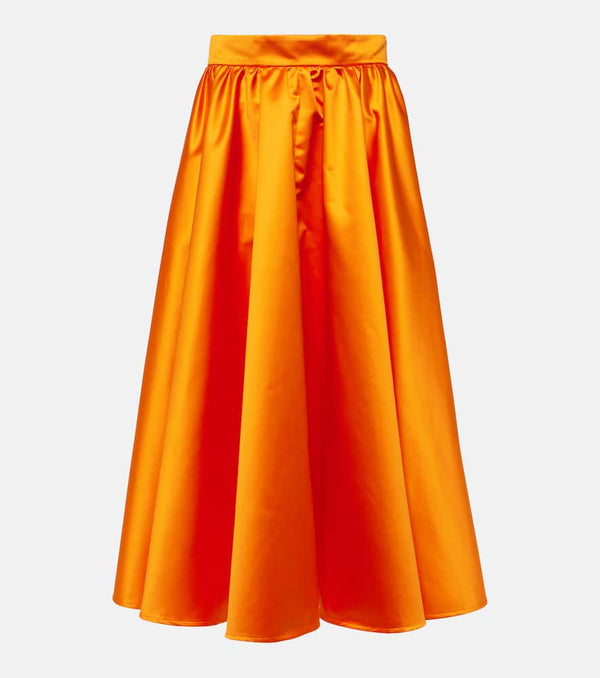 Patou Pleated satin midi skirt