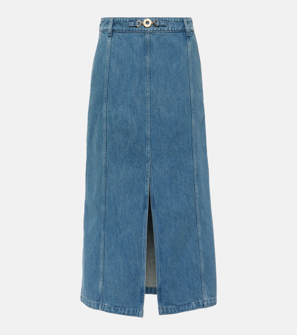 Patou High-rise denim midi skirt