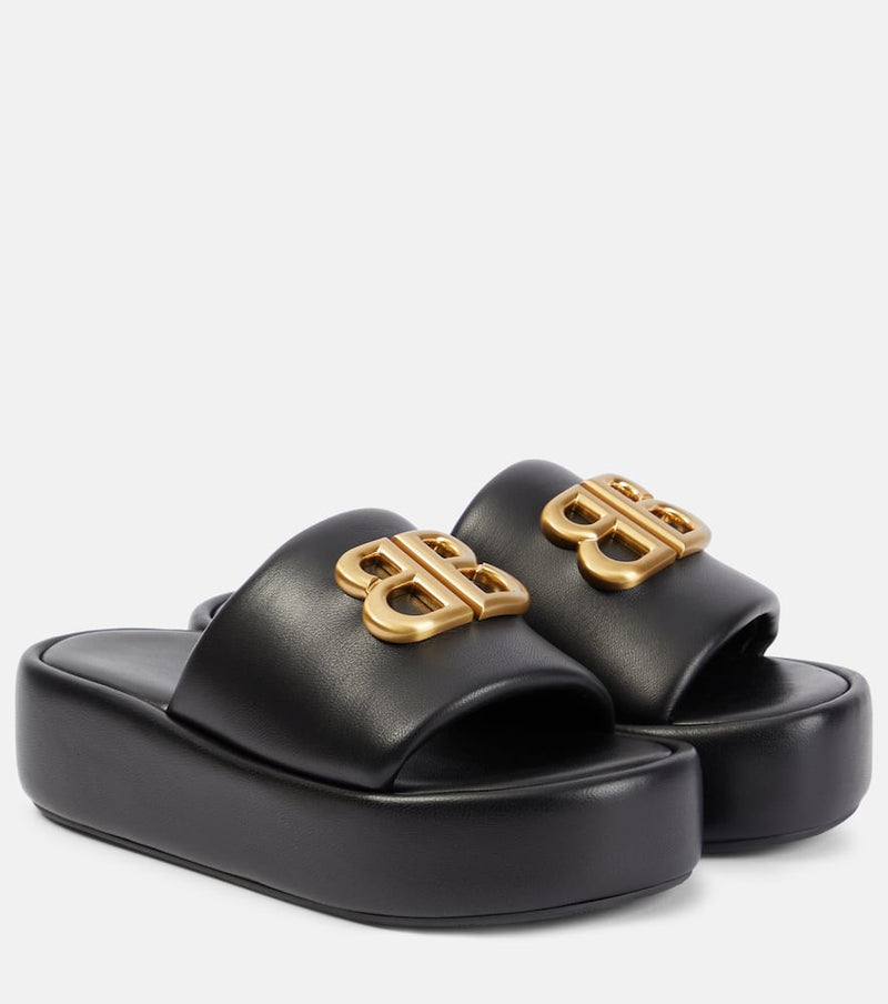 Balenciaga Rise BB leather platform slides