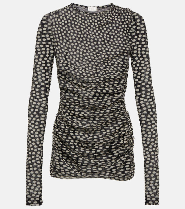 Saint Laurent Polka-dot ruched minidress