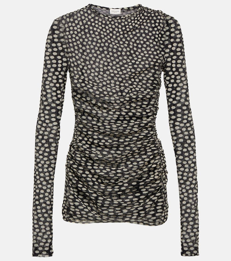 Saint Laurent Polka-dot ruched minidress