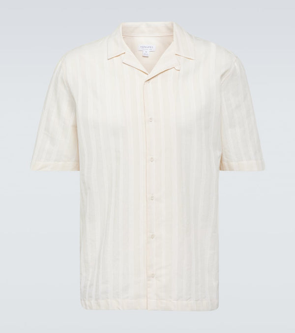 Sunspel Embroidered striped cotton bowling shirt