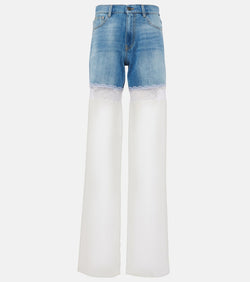 Nensi Dojaka Paneled high-rise tulle wide-leg jeans