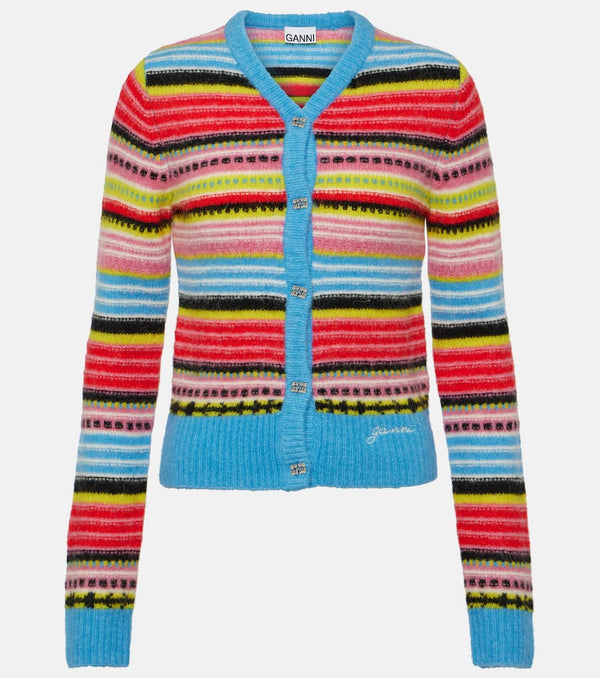 Ganni Striped wool-blend cardigan