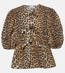 Ganni Leopard-print cotton poplin blouse