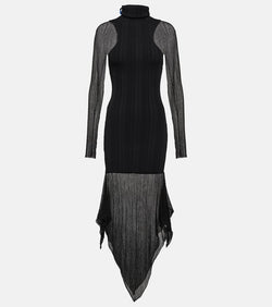 Mugler Asymmetric ribbed-knit midi dress