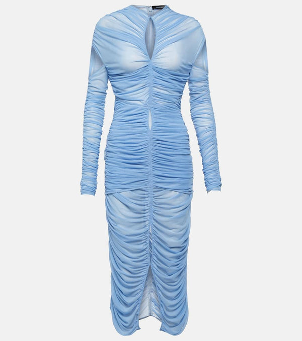 Mugler Draped cutout mesh midi dress