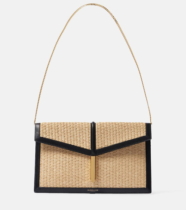 DeMellier Tokyo leather-trimmed raffia clutch