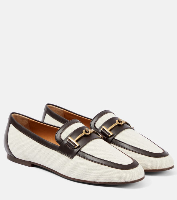 Tod's Leather-trimmed canvas loafers