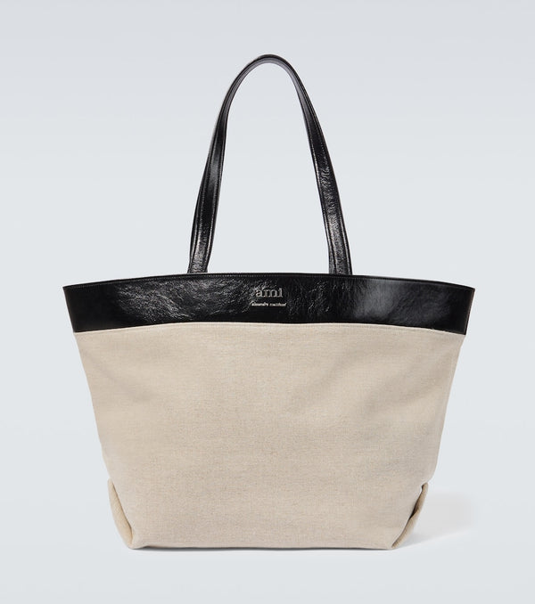 Ami Paris Canvas leather-trimmed tote bag