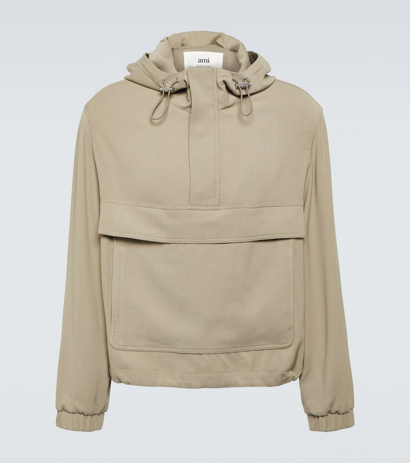 Ami Paris Hooded half-zip twill jacket