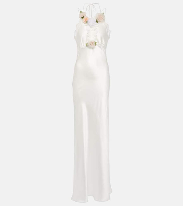 Rodarte Bridal floral-appliqué lace-trimmed silk gown