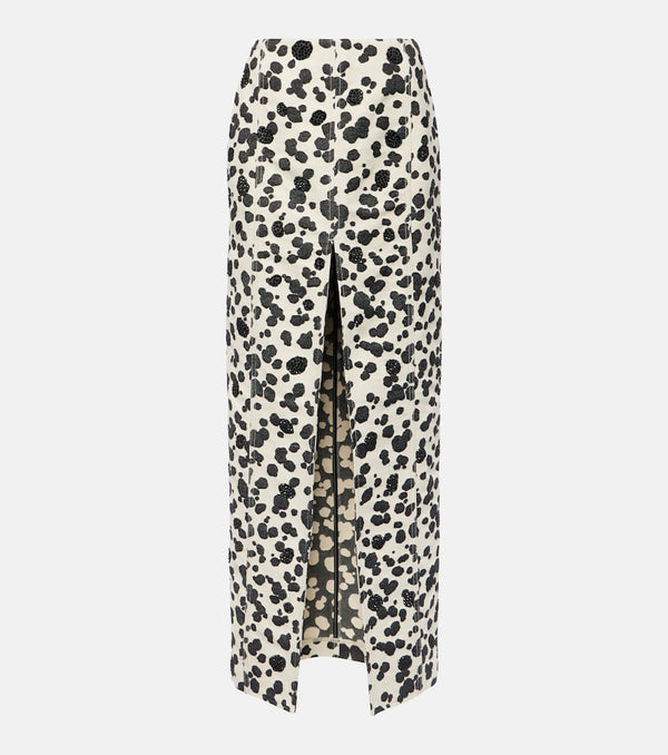 Area Dalmatian front-slit denim maxi skirt