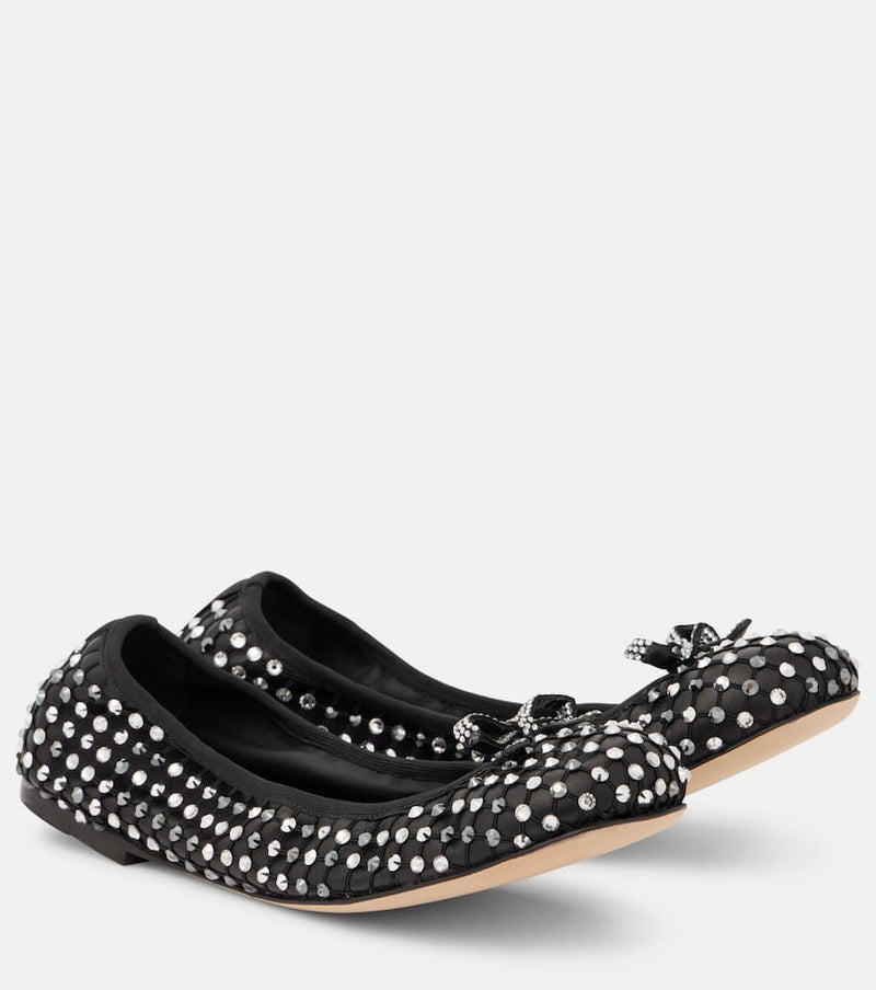 Rene Caovilla Crystal-embellished leather ballet flats