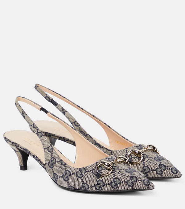 Gucci Horsebit GG canvas slingback pumps