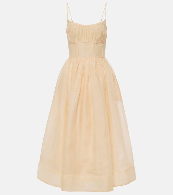 Zimmermann Natura ruched linen and silk midi dress