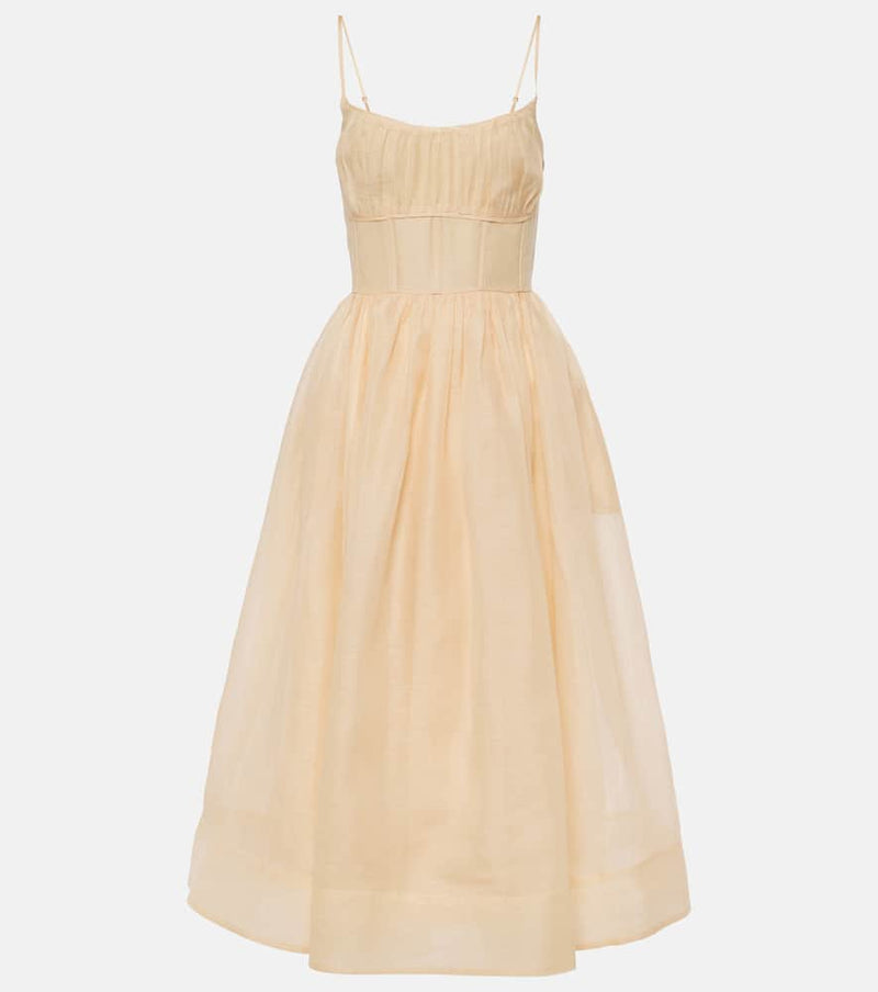 Zimmermann Natura ruched linen and silk midi dress