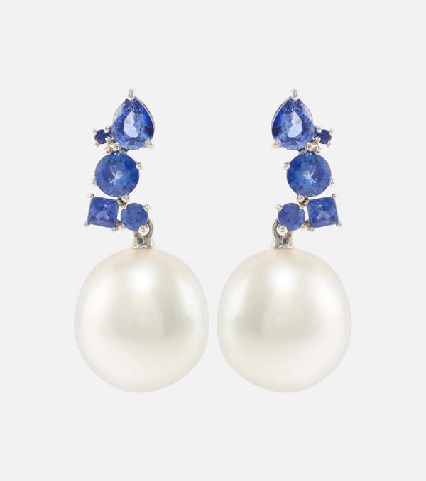 Bucherer Fine Jewellery Romance 18kt white gold earrings with sapphires and pearls