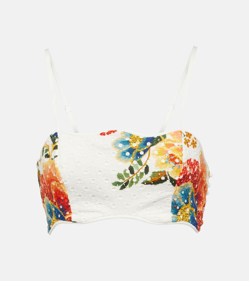 Farm Rio Delicate Garden floral cotton crop top