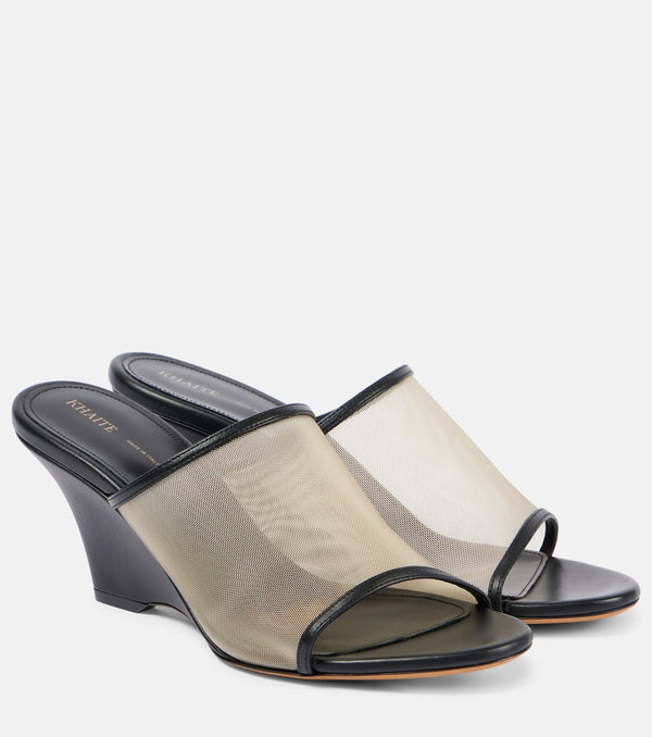 Khaite Marion leather and mesh wedge mules