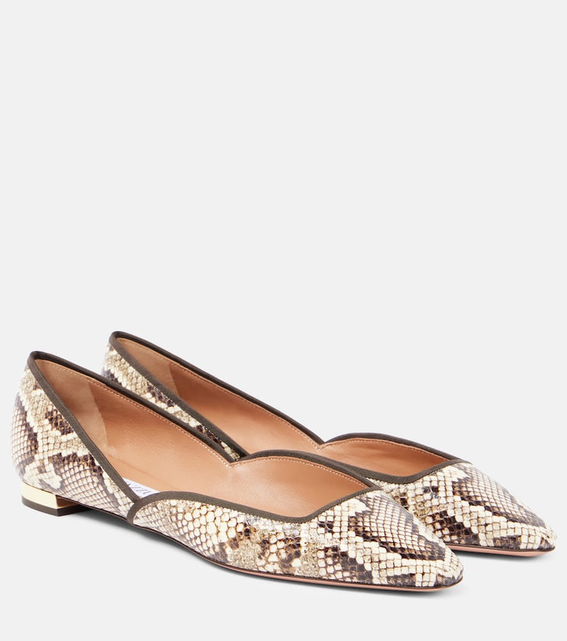 Aquazzura Maya Flay snake-effect leather ballet flats